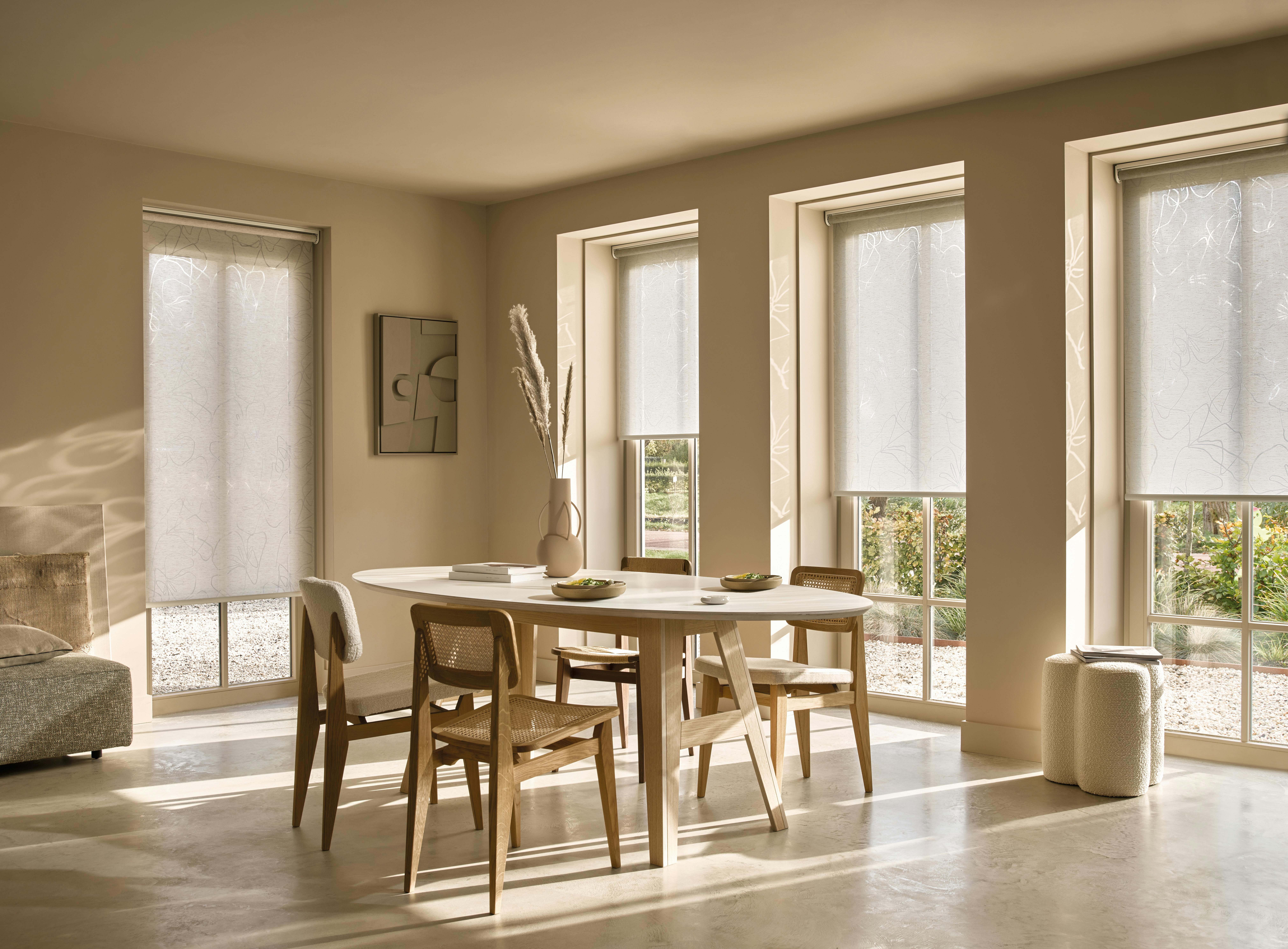 Roller blinds in a living room